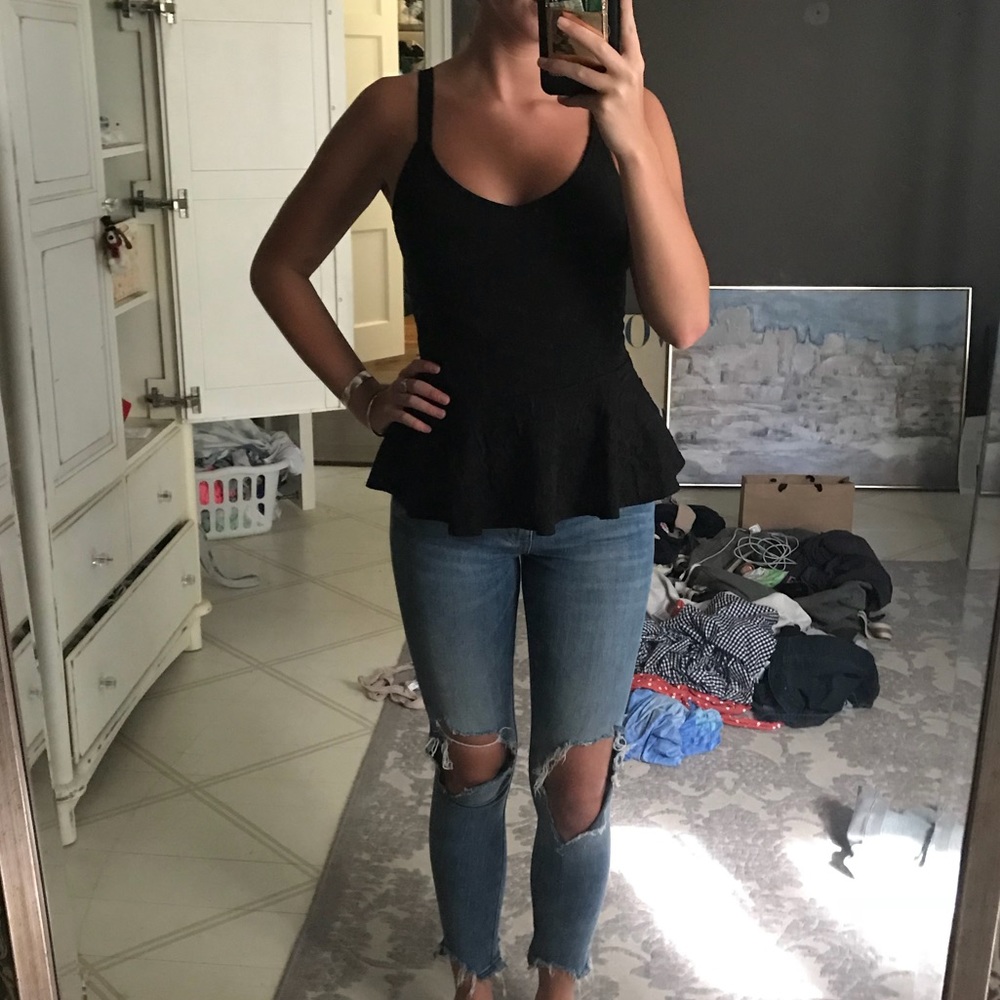 AQUA peplum floral tank top